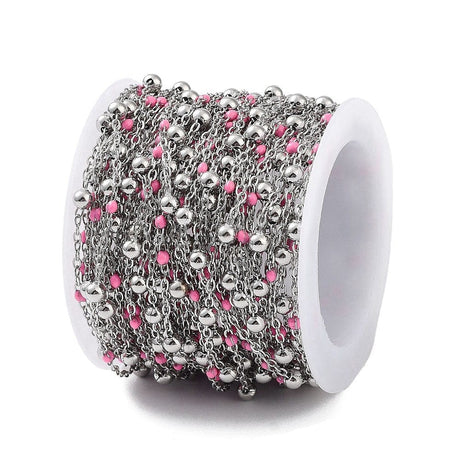 Vandfast Ankerkæde Med Pink Detaljer – Stål (2x1.5mm) 1m - Uniq Perler - 115050