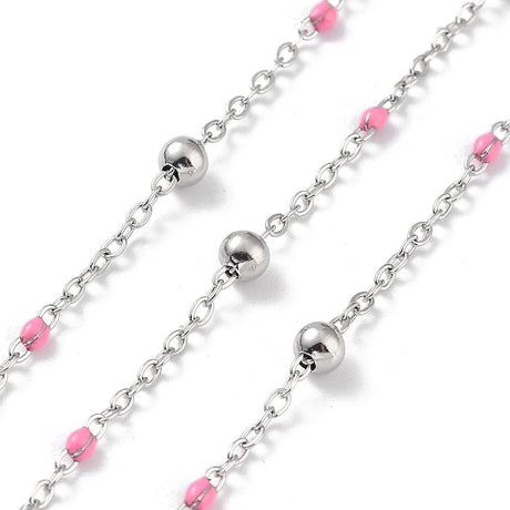 Vandfast Ankerkæde Med Pink Detaljer – Stål (2x1.5mm) 1m - Uniq Perler - 115050