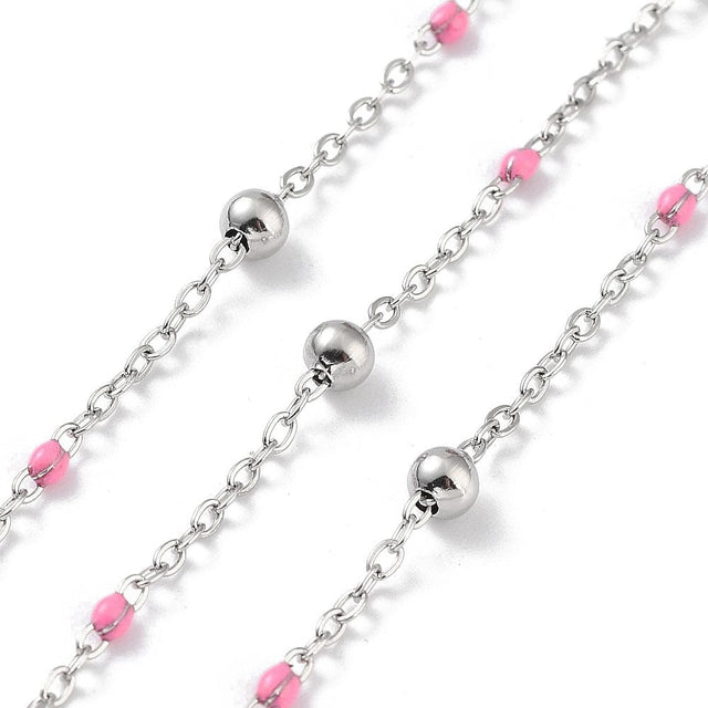 Vandfast Ankerkæde Med Pink Detaljer – Stål (2x1.5mm) 1m - Uniq Perler - 115050