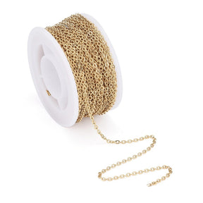 Vandfast Ankerkæde – Oval, Forgyldt Stål (2.5x2x0.5mm), Pr. meter - Uniq Perler - 498276