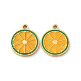 Vandfast Appelsin Vedhæng - Gul/Orange Emalje, Forgyldt Stål (12x14mm) 2 stk - Uniq Perler - 115336