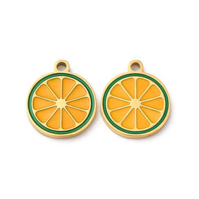Wasserfeste Orange Anhänger - Gelb/Orange Emaille, Vergoldet Stahl (12x14mm) 2 Stück - Uniq Perler - 115336