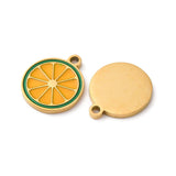 Vandfast Appelsin Vedhæng - Gul/Orange Emalje, Forgyldt Stål (12x14mm) 2 stk - Uniq Perler - 115336