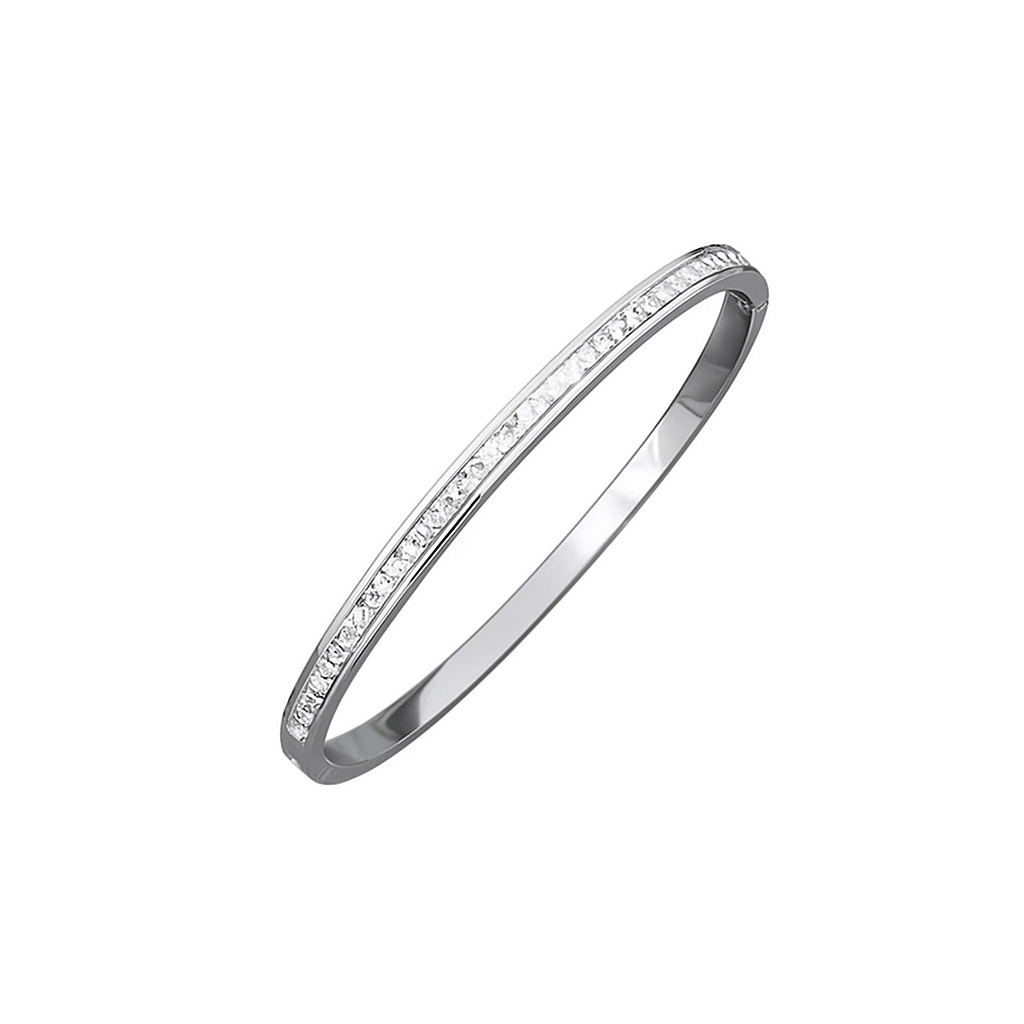 Vandfast Armbånd – Bangle ovalt, Forsølvet stål og zirkonia sten. - Uniq Perler - 64478