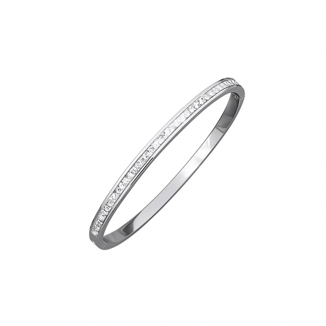 Vandfast Armbånd – Bangle ovalt, Forsølvet stål og zirkonia sten. - Uniq Perler - 64478