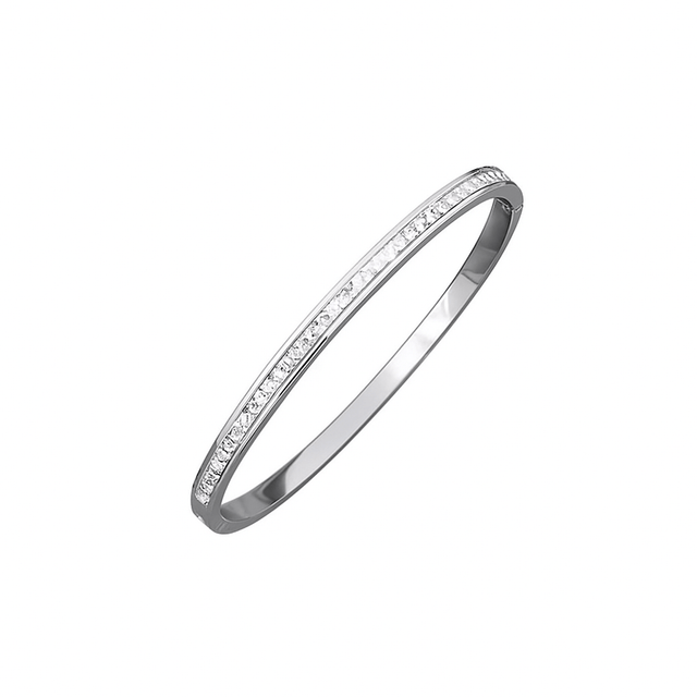 Vandfast Armbånd – Bangle ovalt, Forsølvet stål og zirkonia sten. - Uniq Perler - 64478