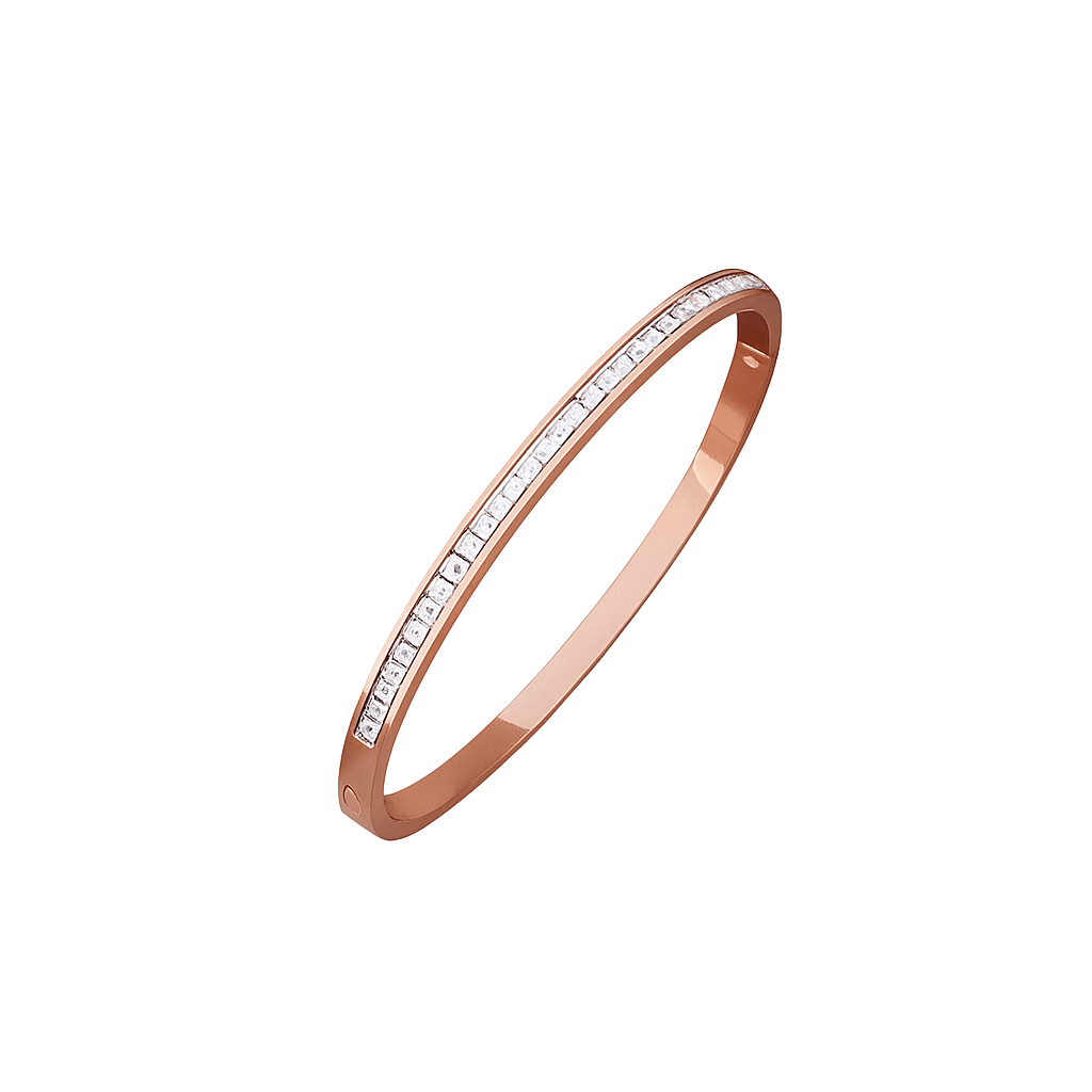 Vandfast Armbånd – Bangle ovalt, Rosa forgyldt stål og zirkonia sten. - Uniq Perler - 568999