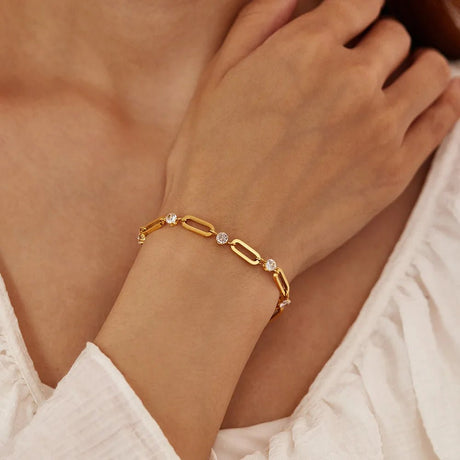 Vandfast Armbånd – Forgyldt Stål med Zirkonia sten (16 - 5cm) - Uniq Perler - 35737