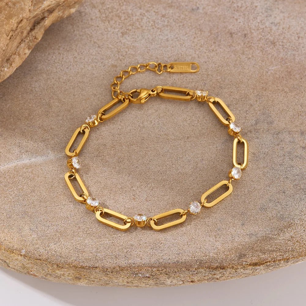 Vandfast Armbånd – Forgyldt Stål med Zirkonia sten (16 - 5cm) - Uniq Perler - 35737