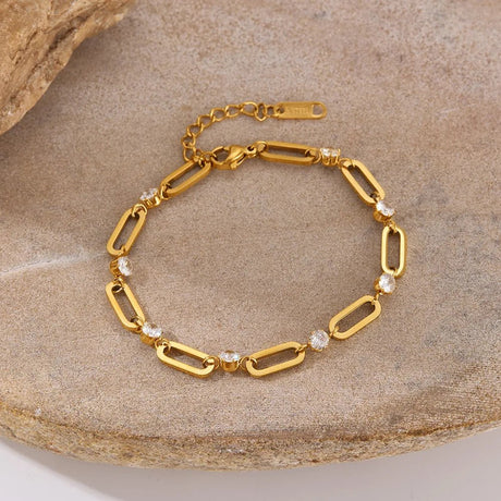 Vandfast Armbånd – Forgyldt Stål med Zirkonia sten (16 - 5cm) - Uniq Perler - 35737