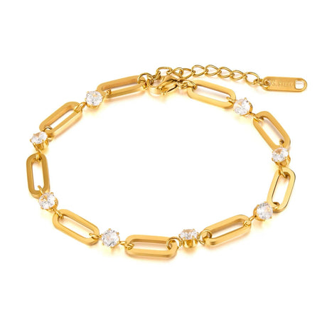 Vandfast Armbånd – Forgyldt Stål med Zirkonia sten (16 - 5cm) - Uniq Perler - 35737