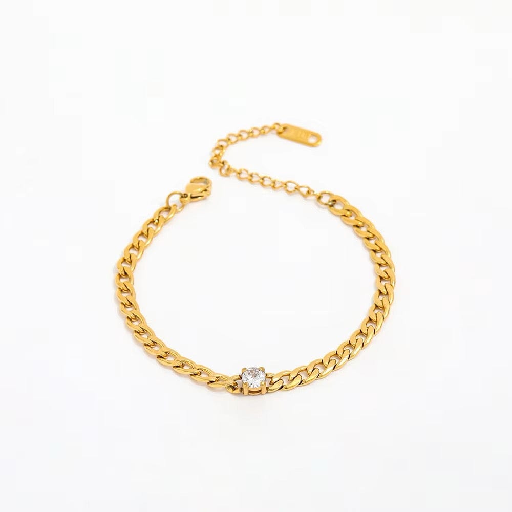 Vandfast Armbånd Med Zirkonia Sten – 18K Forgyldt Stål (16+5cm) - Uniq Perler - 113809