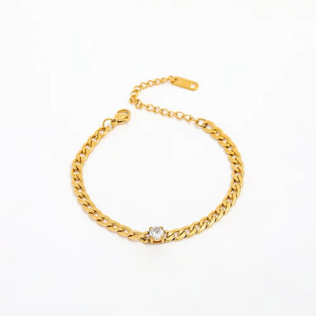 Vandfast Armbånd Med Zirkonia Sten – 18K Forgyldt Stål (16+5cm) - Uniq Perler - 113809