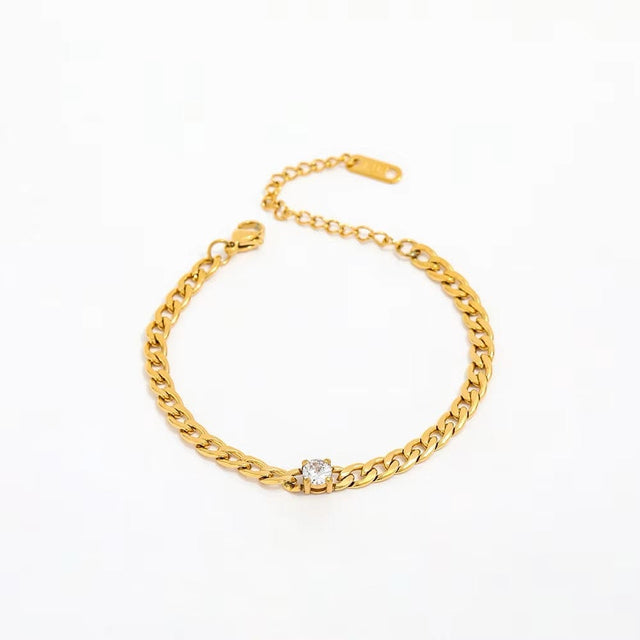 Vandfast Armbånd Med Zirkonia Sten – 18K Forgyldt Stål (16+5cm) - Uniq Perler - 113809