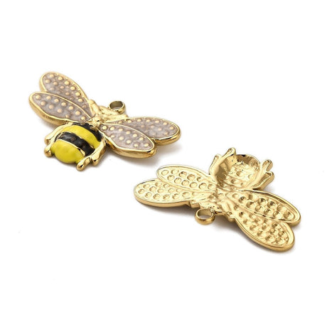 Vandfast Bi Vedhæng – 18K Forgyldt Stål (16x26.5x2.5mm) - Uniq Perler - 118904