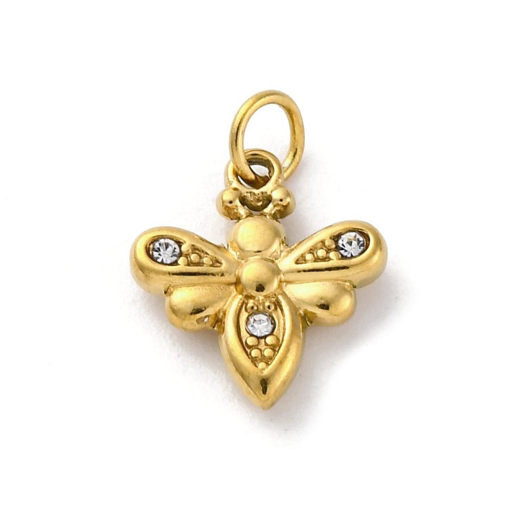 Vandfast Bi Vedhæng Med Rhinsten - Forgyldt Stål (10x11mm) - Uniq Perler - 114834