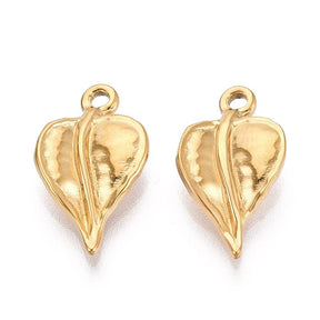 Water-resistant Leaf Pendant – 18K Gold-plated Steel (19x11mm) 2 pcs. - Uniq Perler - 116004
