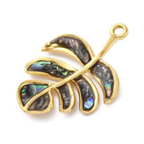 Vandfast Blad Vedhæng Med Abalone Shell – 18K Forgyldt Stål (27x19mm) - Uniq Perler - 116000