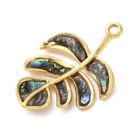 Vandfast Blad Vedhæng Med Abalone Shell – 18K Forgyldt Stål (27x19mm) - Uniq Perler - 116000