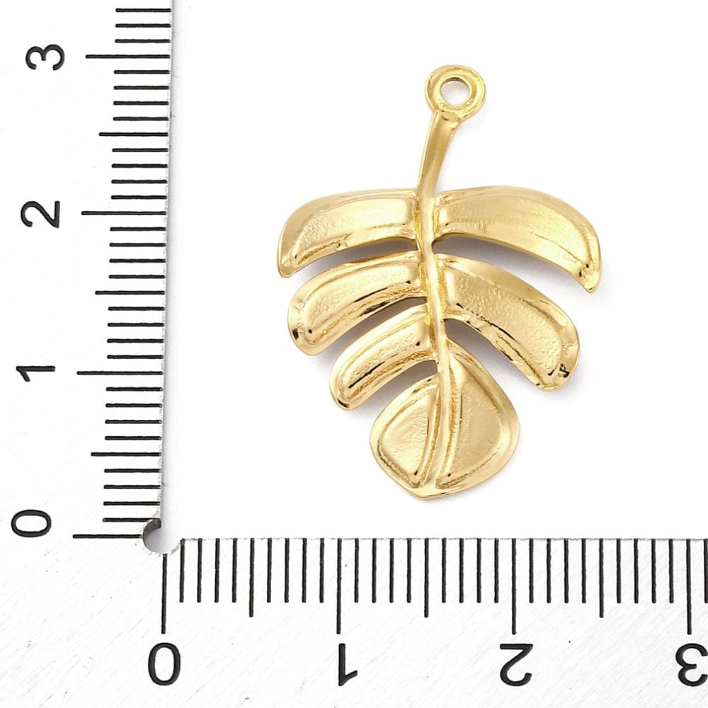 Vandfast Blad Vedhæng Med Abalone Shell – 18K Forgyldt Stål (27x19mm) - Uniq Perler - 116000