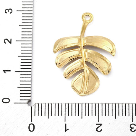 Vandfast Blad Vedhæng Med Abalone Shell – 18K Forgyldt Stål (27x19mm) - Uniq Perler - 116000