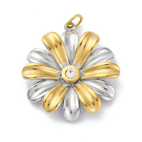 Vandfast Blomst Vedhæng – Rhinsten 18K Forgyldt Stål (22.5mm) - Uniq Perler - 117778