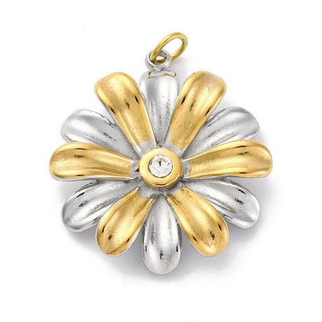 Vandfast Blomst Vedhæng – Rhinsten 18K Forgyldt Stål (22.5mm) - Uniq Perler - 117778