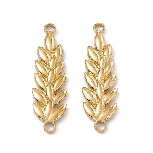 Vandfast Blomster Mellemled, 18K Forgyldt Stål, 38x11mm - Uniq Perler - 113521