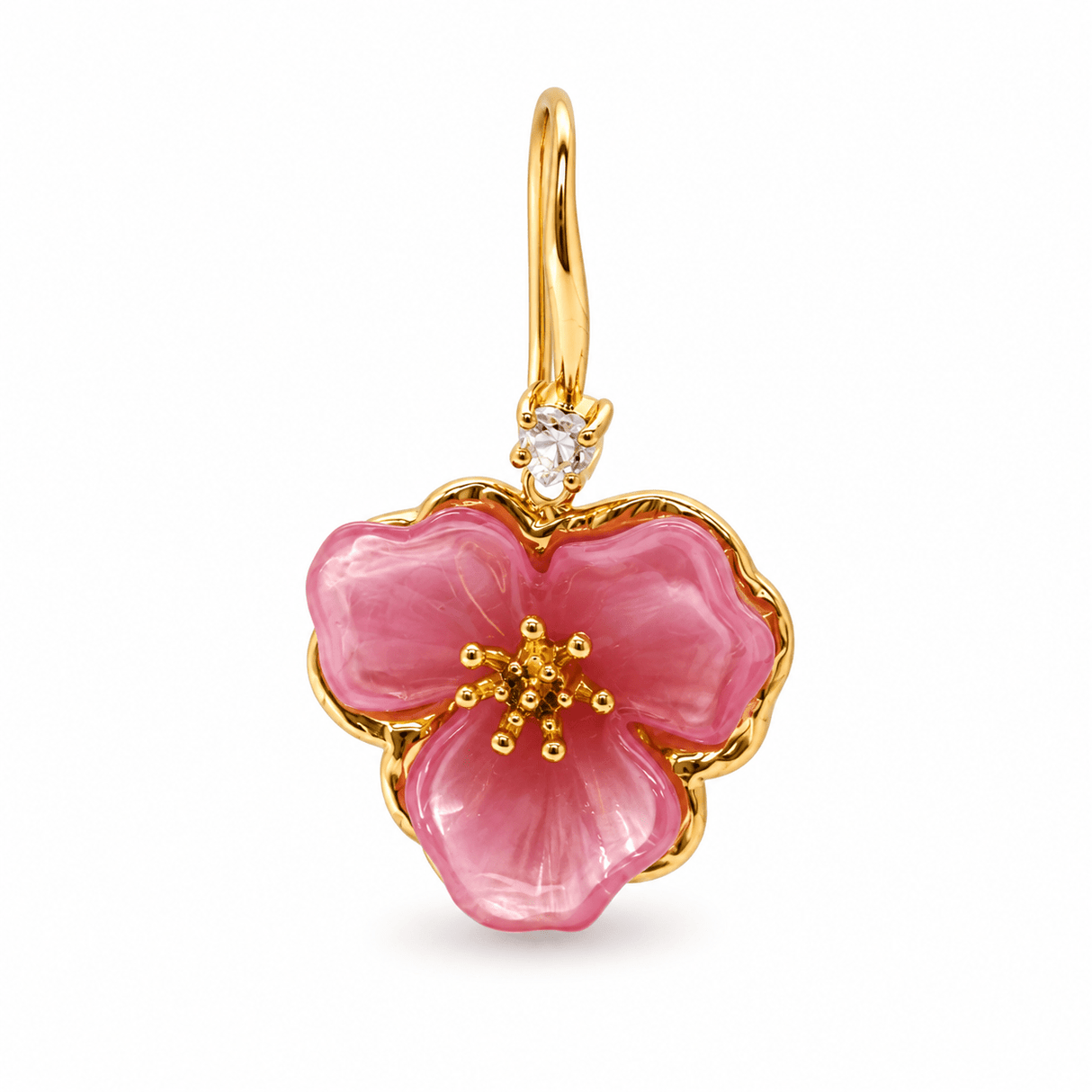 Vandfast Blomster Vedhæng – 18K Forgyldt Stål Med Akryl, Pink (25x25x10mm) - Uniq Perler - 122881