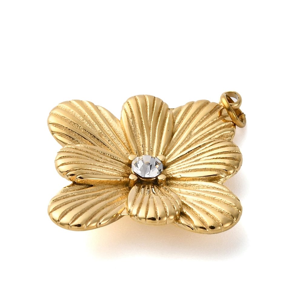 Vandfast Blomster Vedhæng – 18K Forgyldt Stål (23,5x26mm) - Uniq Perler - 115334