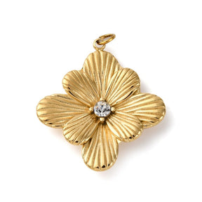 Wasserfeste Blume Anhänger – 18K Vergoldet Stahl (23,5x26mm) - Uniq Perler - 115334