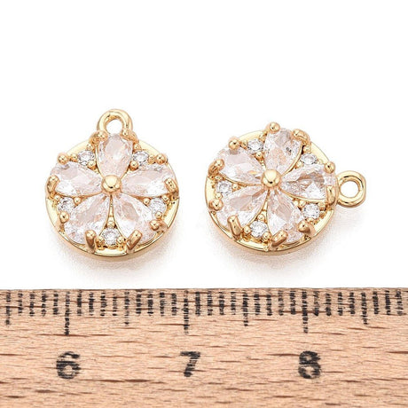 Vandfast Blomster Vedhæng Med Zirkonia – 18K Forgyldt Messing (14x11.5x4mm) - Uniq Perler - 118755