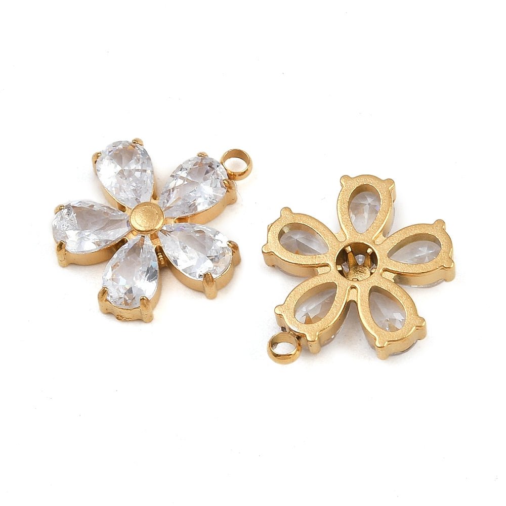 Vandfast Blomster Vedhæng Med Zirkonia – 18K Forgyldt Stål (16x14mm) - Uniq Perler - 119000