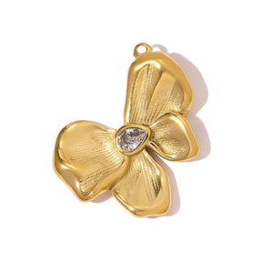 Wasserdichte Blume Anhänger mit Zirkonia – 18K Vergoldet Stahl (24x21mm) - Uniq Perler - 