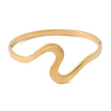 Wasserfester Wellen-Armreif – 18K Vergoldet Stahl, Scharnier-Design (5x5.85cm)