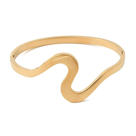 Water-resistant Wave Bangle – 18K Gold-plated Steel, Hinged Design (5x5.85cm)