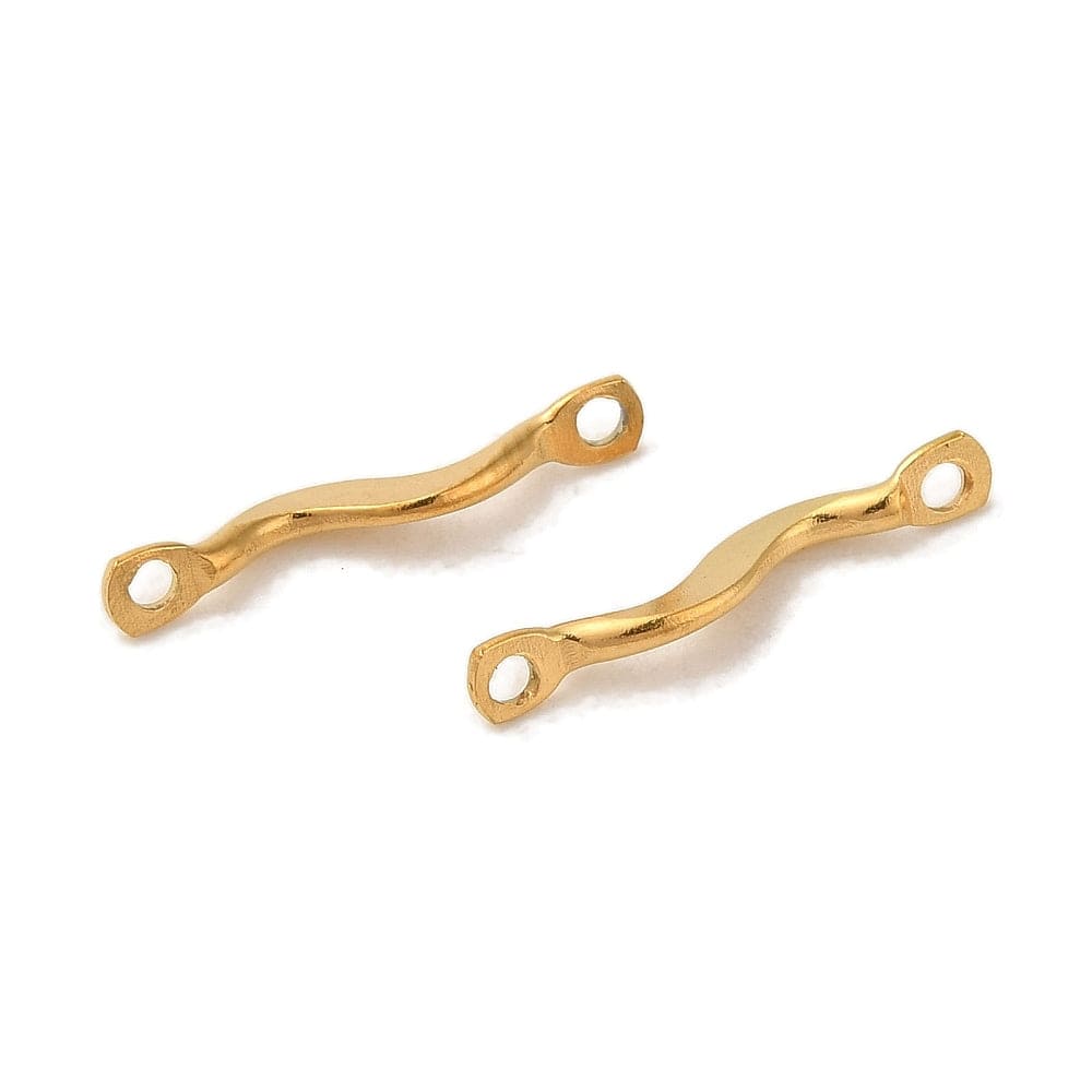 Vandfast Bølget Mellemled Connector, 18K Forgyldt Stål, (15x2x3mm, 4 stk.) - Uniq Perler - 245688