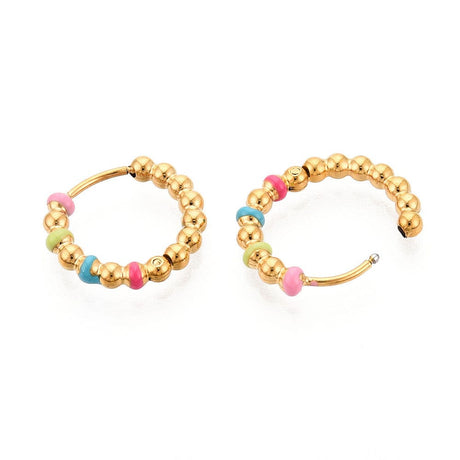 Vandfast Bubble Creoler - Med Emalje, 14K Forgyldt Stål (15mm) - Uniq Perler - 115855