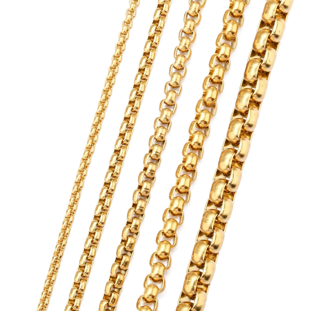 Vandfast Chunky Stål Kæde, Forgyldt, 4mm - Uniq Perler - 114618