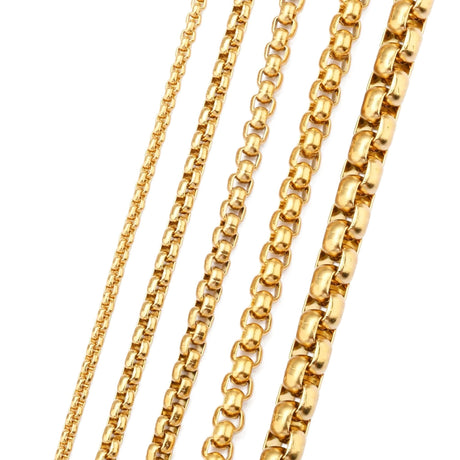 Vandfast Chunky Stål Kæde, Forgyldt, 4mm - Uniq Perler - 114618