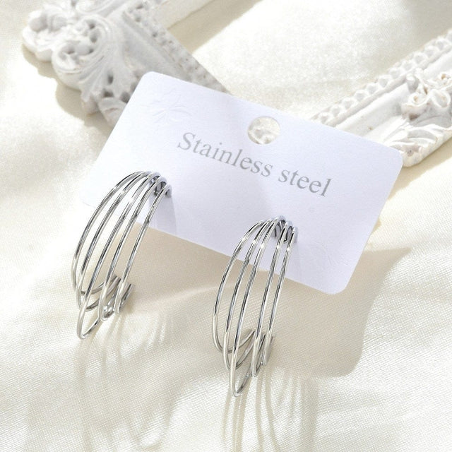 Vandfast Creoler Med Flere Lag, Stål, (32mm) - Uniq Perler - 114908