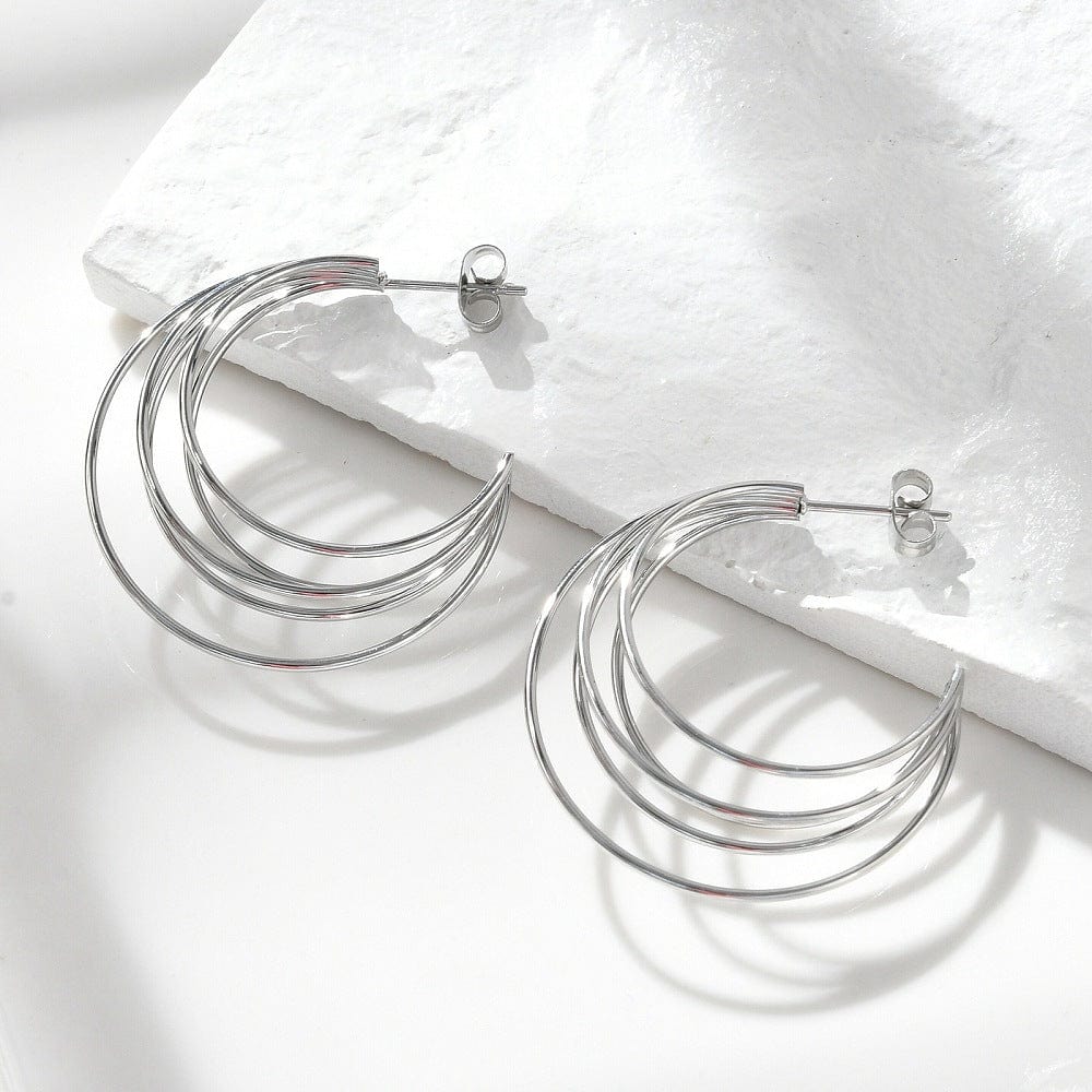 Vandfast Creoler Med Flere Lag, Stål, (32mm) - Uniq Perler - 114908