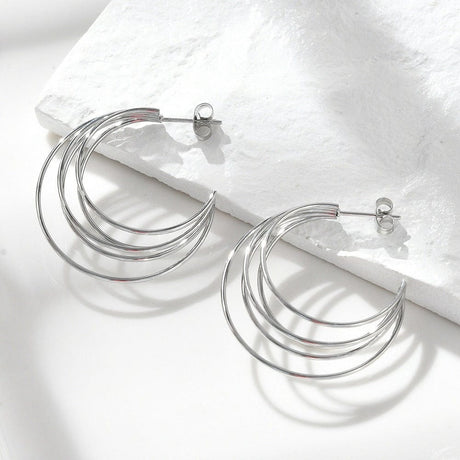 Vandfast Creoler Med Flere Lag, Stål, (32mm) - Uniq Perler - 114908