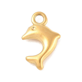 Wasserdichter Delfin Anhänger – 14K Vergoldet Stahl (9x6mm, 2 Stk.) - Uniq Perler - 114796