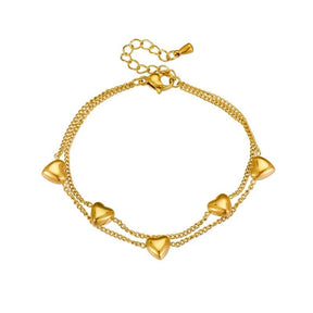 Water-resistant Double Bracelet with Hearts – Gold-plated Steel (15+4cm) - Uniq Perler - 115180
