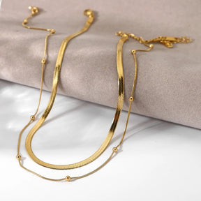 Water-resistant Double Necklace - 18K Gold-plated Steel (34/41+5cm) ( - Uniq Perler - 
