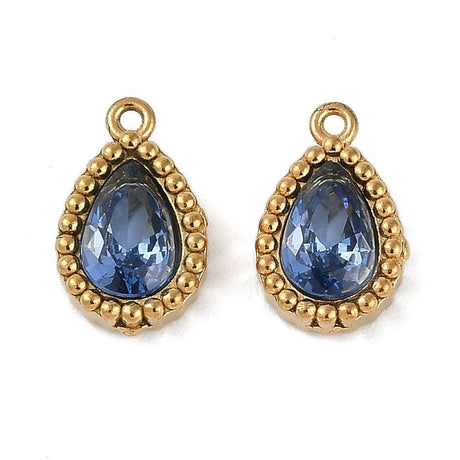 Vannfast Dråpeformet Anheng – 18K Forgylt Stål med kongeblå kubiske Zirkonia (10,5x6,5x3mm)