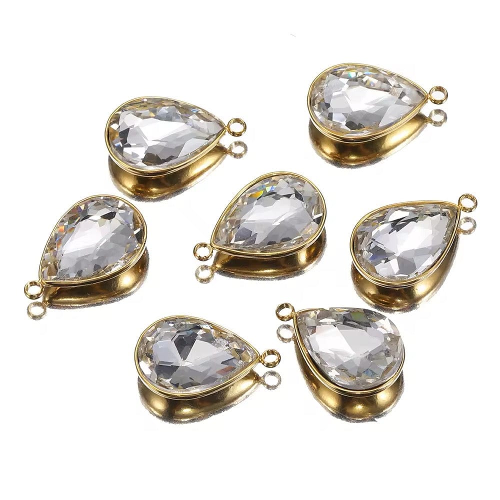 Vandfast Dråbe Vedhæng Med Kubisk Zirkonia, Forgyldt Stål, 16x11mm - Uniq Perler - 1233312