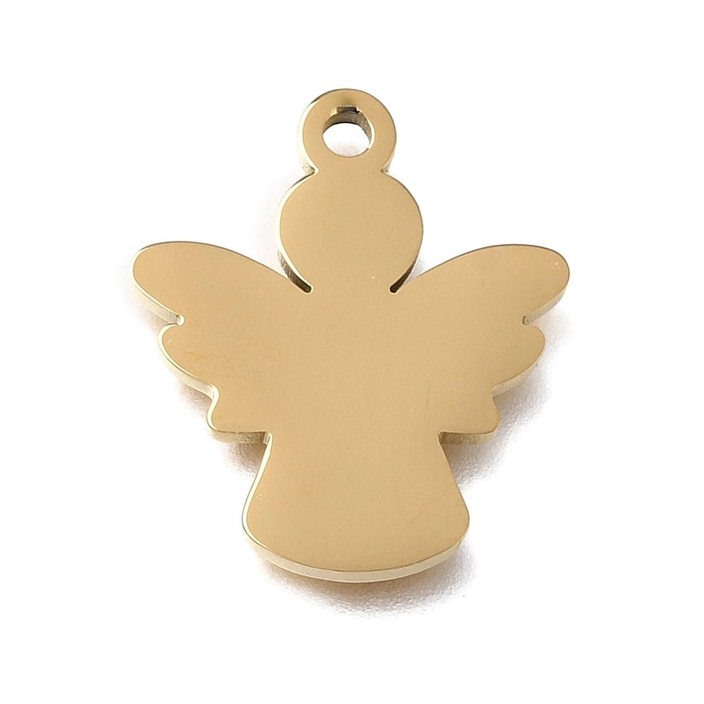 Vandfast Engel Vedhæng – 18K Forgyldt Stål (20x17mm) - Uniq Perler - 126246
