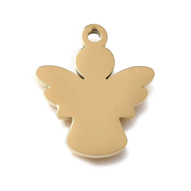 Vandfast Engel Vedhæng – 18K Forgyldt Stål (20x17mm) - Uniq Perler - 126246